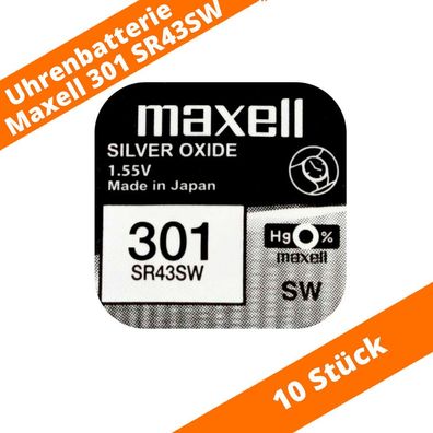 10 x Maxell 301 Uhren Batterie SR43SW SR1143 280-41 RW44 1,55V Silberoxid SR43