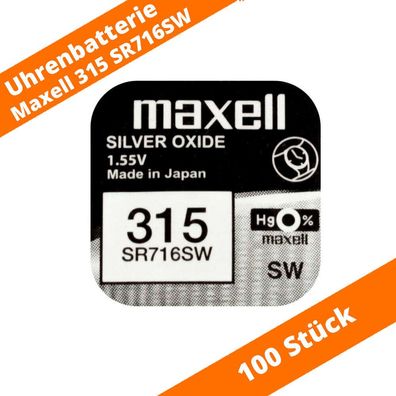 100 x Maxell 315 SR716SW SR67 614 280-56 HA SB-AT RW316 Uhren Batterie 1,55V