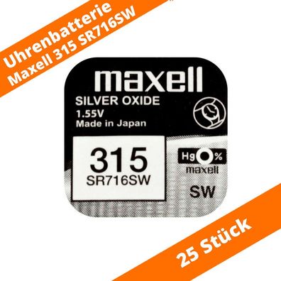25 x Maxell 315 SR716SW SR67 614 280-56 HA SB-AT RW316 Uhren Batterie 1,55V