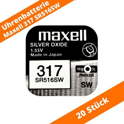 20 x Maxell 317 SR516SW SR62 616 GP317 280-58 SB-AR RW326 Uhren Batterie 1,55 V