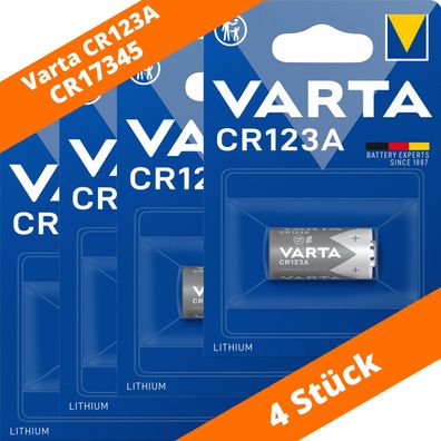 4 x Varta CR123A CR17345 Photo Lithium Batterie 3V 6205 ø17x34,5mm Blister