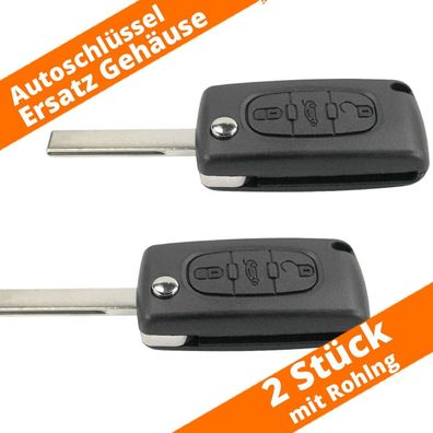2 x Klapp Schlüssel 3 Tasten Gehäuse HU83 für Peugeot 207 307 308 407 Citroen C5