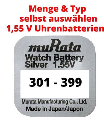 Murata Sony Uhrenbatterien 301 - 399 1,55V - Silberoxid Knopfzellen Sortiment