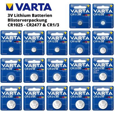 Varta Lithium CR Sortiment 1216 - 2477 & CR1/3 - 16 Typen zur Auswahl im Blister