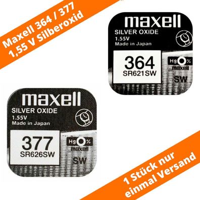 Maxell 364 SR60 SR621SW o. Maxell 377 SR66 SR626SW 1,55V Knopfzelle Batterie Uhr