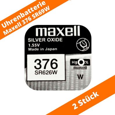 2 x Maxell 376 SR626W SR66 Silberoxid Batterie Uhren Batterie Knopfzelle 1,55V