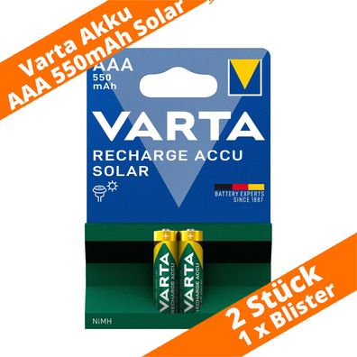 2 x Varta 56733 Solar Akku AAA Micro HR03 1,2V 550mAh NiMH für Gartenlampen
