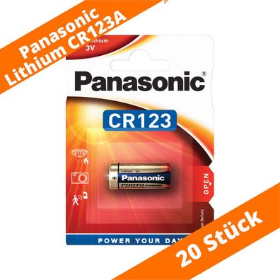 20 x Panasonic CR123A CR17345 Photo Lithium Batterie 3V ø17x34,5mm Blister