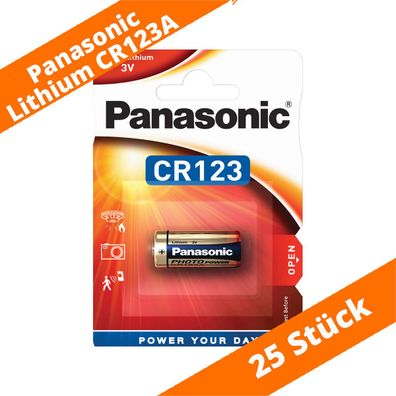 25 x Panasonic CR123A CR17345 Photo Lithium Batterie 3V ø17x34,5mm Bliste