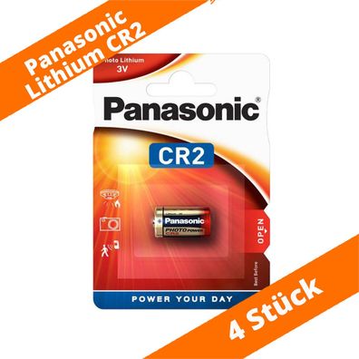 4 x Panasonic CR2 CR17355 Photo Lithium Batterie 3V ø15,6x17mm Blister
