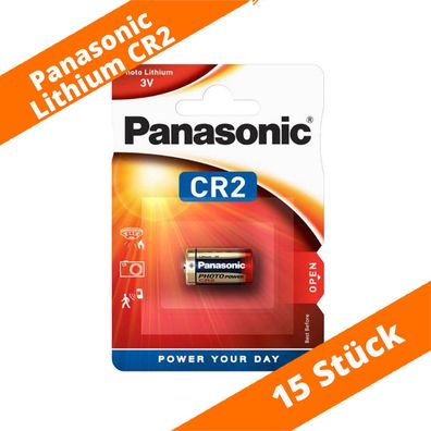 15 x Panasonic CR2 CR17355 Photo Lithium Batterie 3V ø15,6x17mm Blister