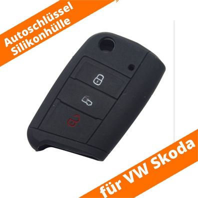 Auto Schlüssel Silikon Hülle Schwarz für VW GOLF 7 POLO SEAT LEON SKODA