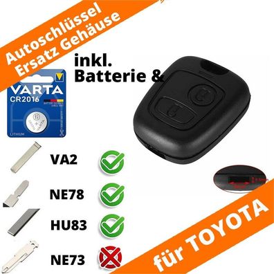 2 Tasten Ersatz Schlüssel Gehäuse Toyota Aygo III VA2 NE78 HU83 mit Batterie