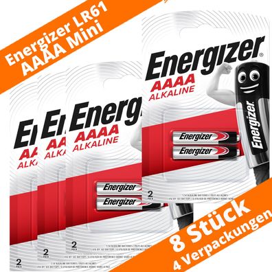 4 x E96 LR61 Energizer Max Alkaline Piccolo AAAA Blister 1,5 V - 8 Batterien