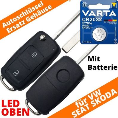 Auto Klapp Schlüssel 2 Tasten Gehäuse für VW SKODA AUDI SEAT mit Batterie 2032