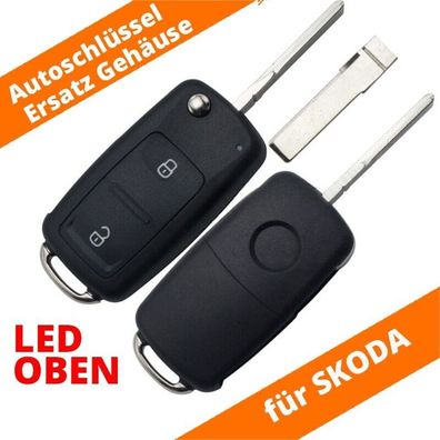 Auto Klapp Schlüssel 2 Tasten Gehäuse LED Oben Skoda Fabia Octavia Roomster