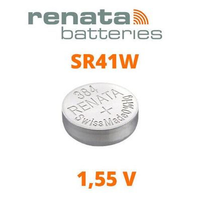 1 x Renata 384 Uhr Batterie SR41W 1,55V Made in Schweiz Silber Oxid Knopfzelle