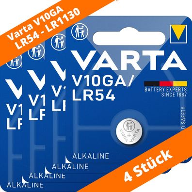 4 x Varta Alkaline V10GA LR54 AG10 10GA 389 LR1130 Knopfzelle 1.5 V Batterie NEU