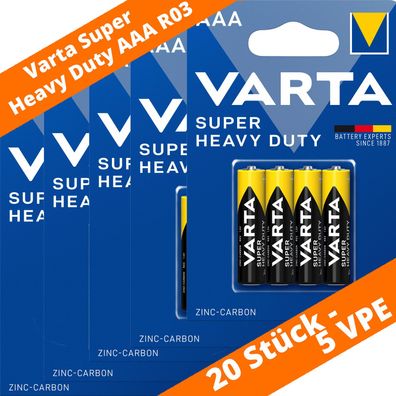20 x Varta AAA R03 Batterien 2003 Super Heavy Duty Superlife Micro Zink Kohle