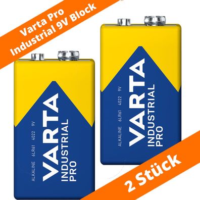 2 x Varta 9V-Block 4022 Pro Industrial Alkaline E-Block 6LR61 Batterie lose