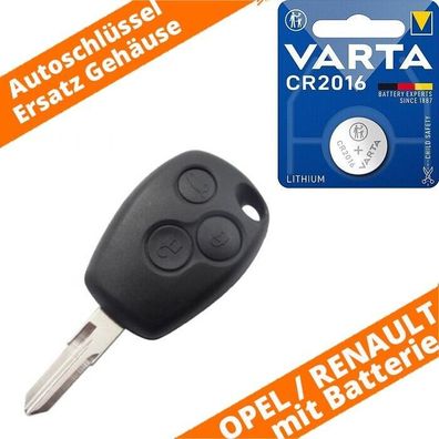 Autoschlüssel 3 Tasten Gehäuse passend Renault OPEL DACIA mit CR2016 Batterie