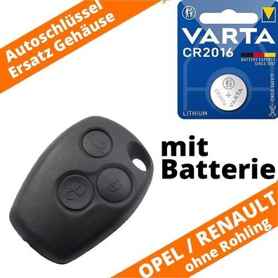 Auto Schlüssel Ersatz Gehäuse 3 Tasten RENAUL OPEL DACIA + CR2016 - ohne Rohling