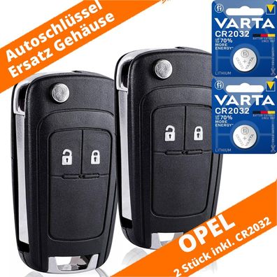 2 x Klapp Schlüssel Gehäuse 2-Tasten Opel Astra J Corsa E Mokka mit 2 Batterien