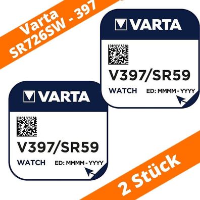 2 x Varta V397 Uhrenbatterie 1,55V SR726SW LR726 SR59 Silberoxid Knopfzelle