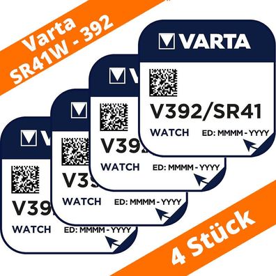 4 x Varta V392 Knopfzelle Uhrenbatterie 1,55 V SR41W AG3 LR41 L41 192 Silberoxid