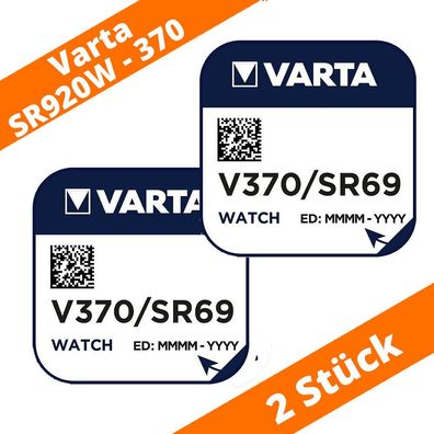 2 x Varta V370 Uhrenbatterie 1,55V SR920W SR69 Batterie Knopfzelle Silberoxid