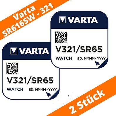 2 x Varta V321 Uhrenbatterie 1,55 V SR616SW SR65 RW 321 Knopfzelle Silberoxid