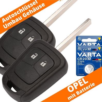 2 x Auto Schlüssel Gehäuse 2 Tasten Opel Astra J Corsa Meriva Zafira + Batterie