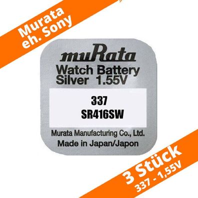 3 x Murata eh. Sony 337 Knopfzellen SR416SW Uhr Batterien Silberoxid 1,55V