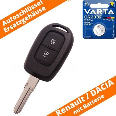 Auto Schlüssel Ersatzgehäuse 2 Tasten für Renault Dacia Rohling + CR2032
