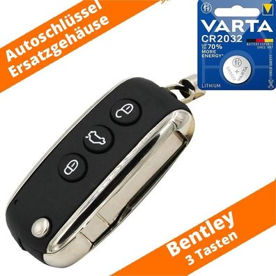 Auto Schlüssel Gehäuse 3 Tasten für Bentley Continental Flying Mulsanne + CR2032