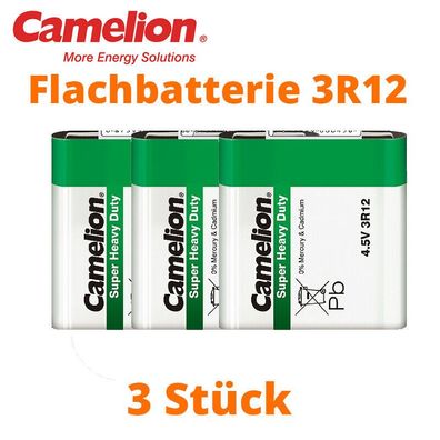 3 x Camelion 3R12 Zink Kohle 4,5V Flachbatterie MN1203 Folie lose Super Heavy