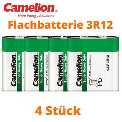 4 x Camelion 3R12 Zink Kohle 4,5V Flachbatterie MN1203 Folie lose Super Heavy