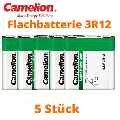 5 x Camelion 3R12 Zink Kohle 4,5V Flachbatterie MN1203 Folie lose Super Heavy