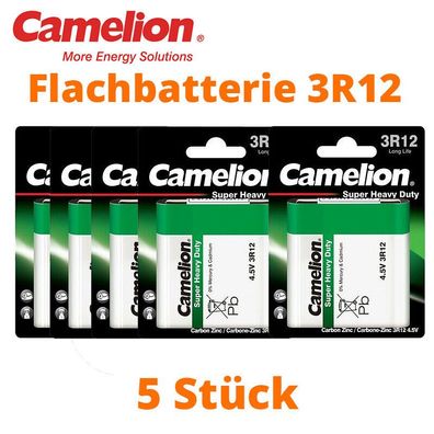 5 x Camelion 3R12 Zink Kohle 4,5V Flachbatterie MN1203 Blister Super Heavy Duty