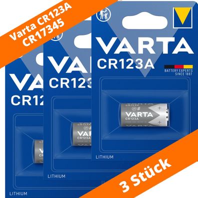 3 x Varta CR123A CR17345 Photo Lithium Batterie 3V 6205 ø17x34,5mm Blister