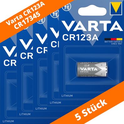 5 x Varta CR123A CR17345 Photo Lithium Batterie 3V 6205 ø17x34,5mm Blister