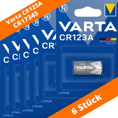 6 x Varta CR123A CR17345 Photo Lithium Batterie 3V 6205 ø17x34,5mm Blister