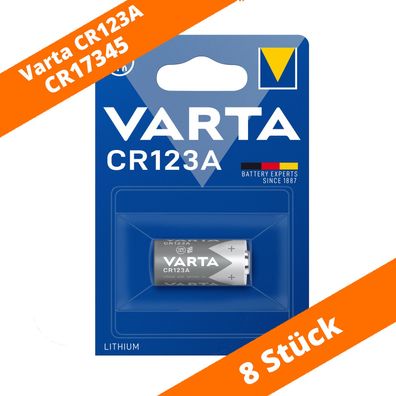 8 x Varta CR123A CR17345 Photo Lithium Batterie 3V 6205 ø17x34,5mm Blister