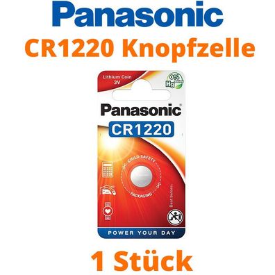 1 x Panasonic CR1220 3V Lithium im Blister Batterie Knopfzelle CR 1220 NEU
