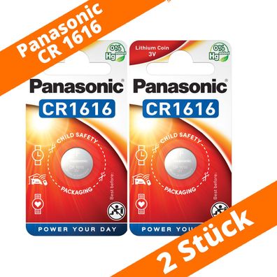 2 x Panasonic CR1616 3V Lithium im Blister Batterie Knopfzelle CR 1616 NEU