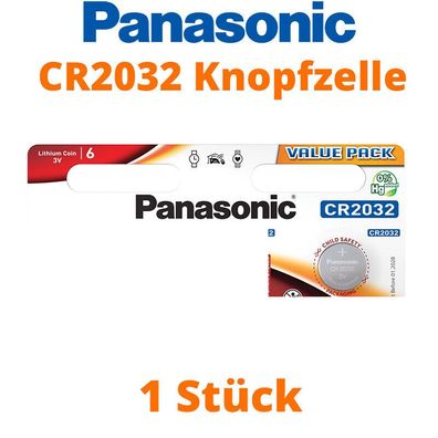 1 x Panasonic CR2032 DL2032 3V Batterie Lithium Knopfzelle 165mAh aus 6er