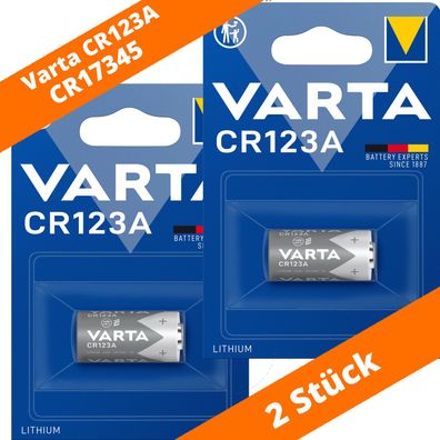 2 x Varta CR123A CR17345 Photo Lithium Batterie 3V 6205 ø17x34,5mm Blister