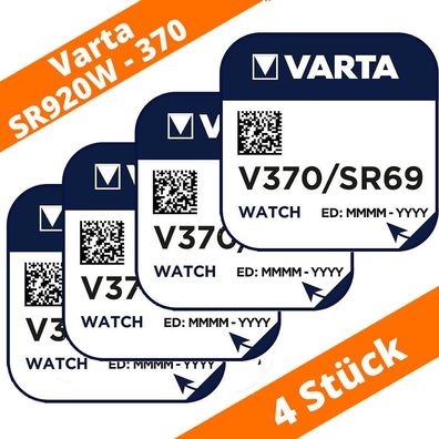 4 x Varta V370 Uhrenbatterie 1,55V SR920W SR69 Batterie Knopfzelle Silberoxid