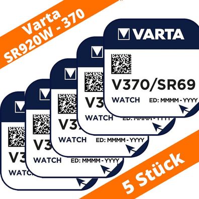 5 x Varta V370 Uhrenbatterie 1,55V SR920W SR69 Batterie Knopfzelle Silberoxid
