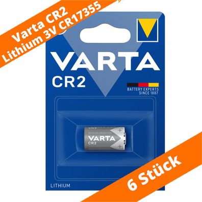 6 x Varta CR2 CR15H270 CR17355 6206 Lithium Power Photo Batterie 3V im Blister